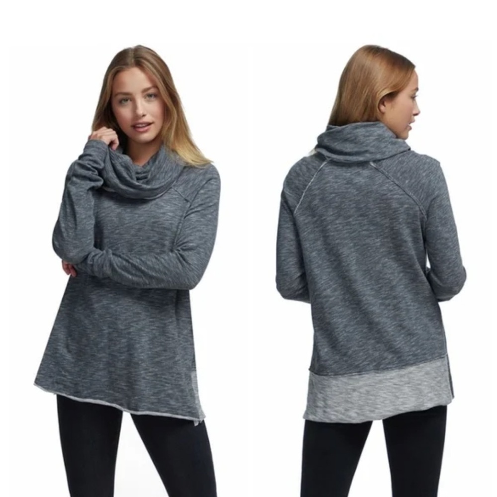 Free People Beach Cowl Neck Top Gray Heathered 100% Cotton Pullover